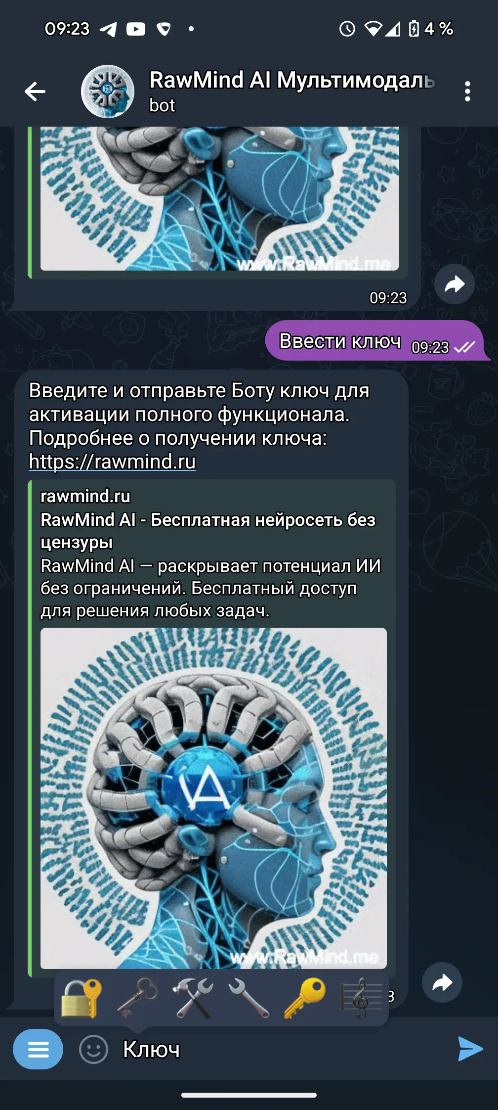 Процесс активации ключа. продолжение