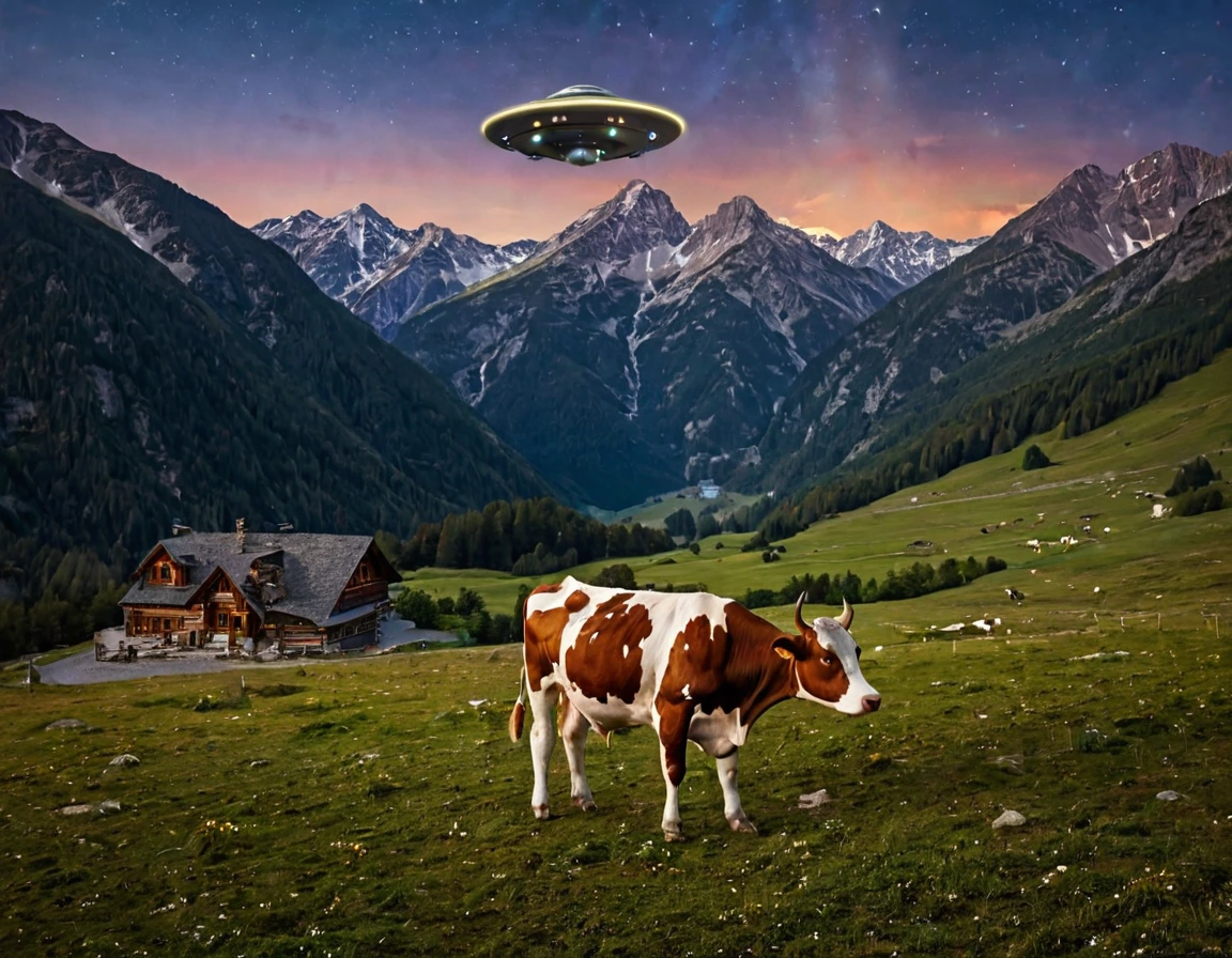 Cow standing in alpine valley